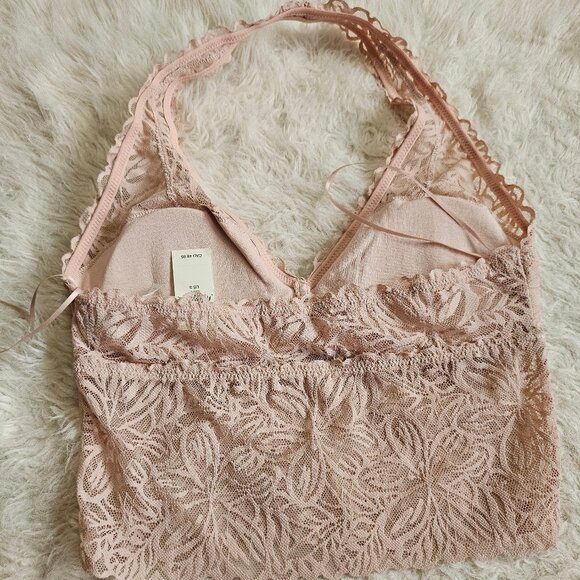 Aerie Women's Light Pink Firework Lace Padded Halter Bralette Size: S - Picture 5 of 8
